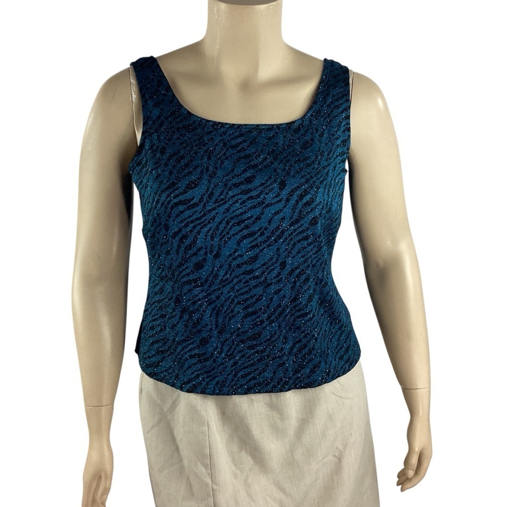 Alex Evenings Teal Black Zebra Glitter Knit Tank Top XL